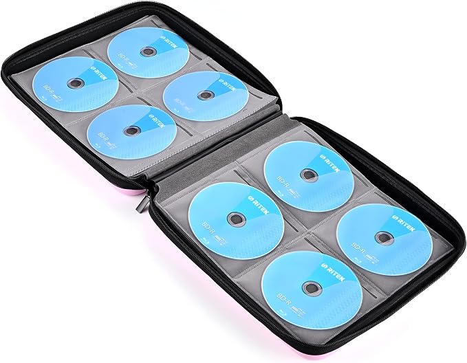 alavisxf xx CD Case, 192 Capacity Protective Zipper Disc Wallet for Car | EVA Shock-resistant, Double Zipper Closure, Portable Handle, DVD Storage Organizer, Anti-Slip Sleeves, for Home Office Travel - Image 5