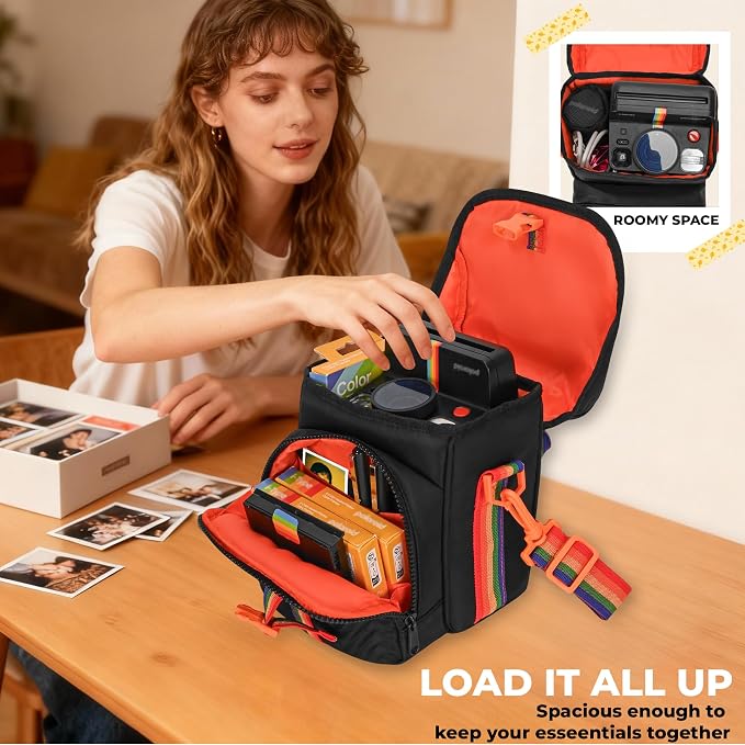 Camera Case for Polaroid Now 3rd/2nd Gen with Photo Display Window | Instant Camera Sling Bag with Clear Display Window, Quilted Front Pocket, 8mm Padding, Top Handle and Adjustable Strap, Black - Image 2