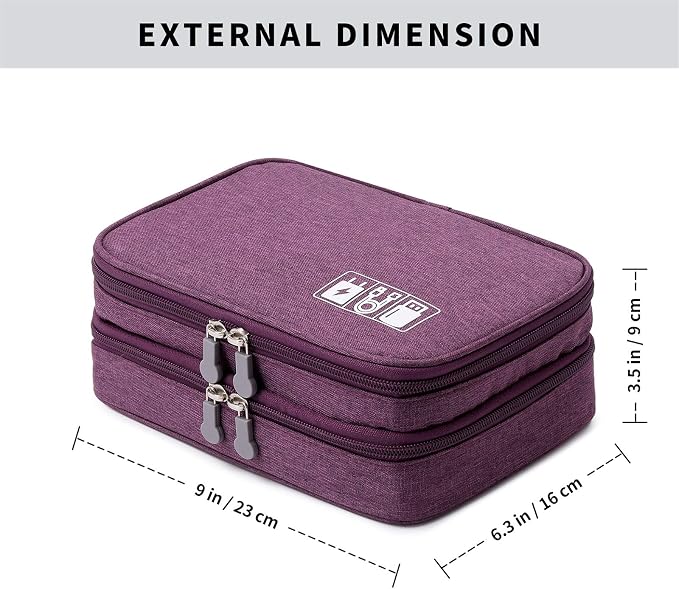 Mygreen Electronic Accessories Organizer Bag, Waterproof Double Layer Travel Storage Case with Adjustable Padded Dividers, Portable Hard Pouch for Cables, Charger, Power Bank, Phone, Hard Drive Purple - Image 4