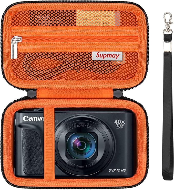 Carrying Case for Canon PowerShot SX740 HS, SX730 HS Camera, Orange | SX720 HS, SX620 HS, G7 X Mark III, G7 X Mark II Digital Camera, Storage Holder Travel Bag with Mesh Pocket for Battery Pack by Supmay