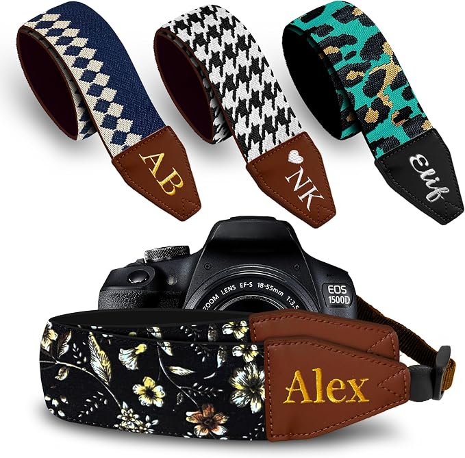 Art Tribute Camera Strap Personalized With Name | Shoulder, Crossbody & Neck, Fits All Cameras, Canon Nikon Sony Fujifilm, Padded Strap, Quick Release & Leather Ends by ArtTribute