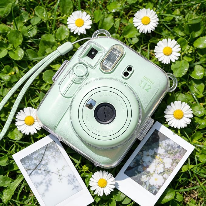 Clear Camera Case for Fujifilm Instax Mini 12, Green Camera Strap | Protective Cover with Anti-Accidental Shutter, 4 Composition Cards, Photo Storage Holds 10 Films, Clear Hard Shell, No Camera - Image 9