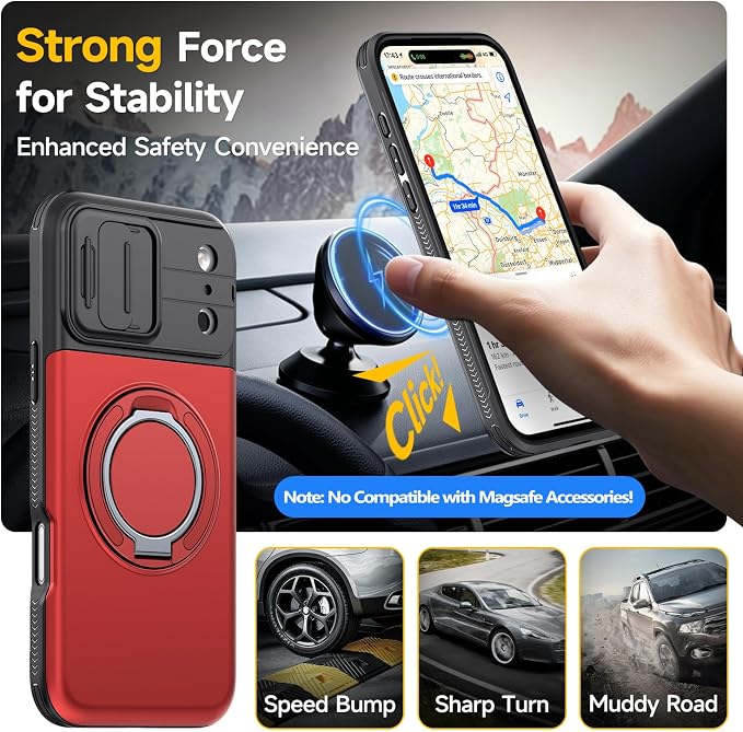 for iPhone 17 Pro Wallet Case with Card Holder Slide Camera Cover Ring Stand Kickstand Heavy Duty Protective Case with Screen Protector for iPhone 17 Pro (Red) - Image 6