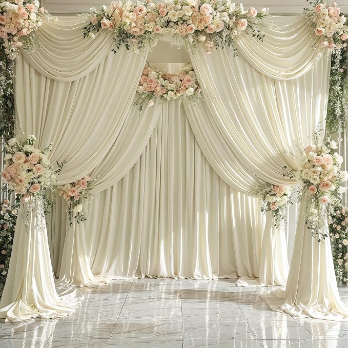6 Panels Backdrop Curtains for Wedding Party Wrinkle Free Beige Backdrops Curtain Drapes Fabric Decorations Photo Back Drop Cloth for Baby Shower Photography Stage Reception 30ft(W) x 12ft(H) - Image 9