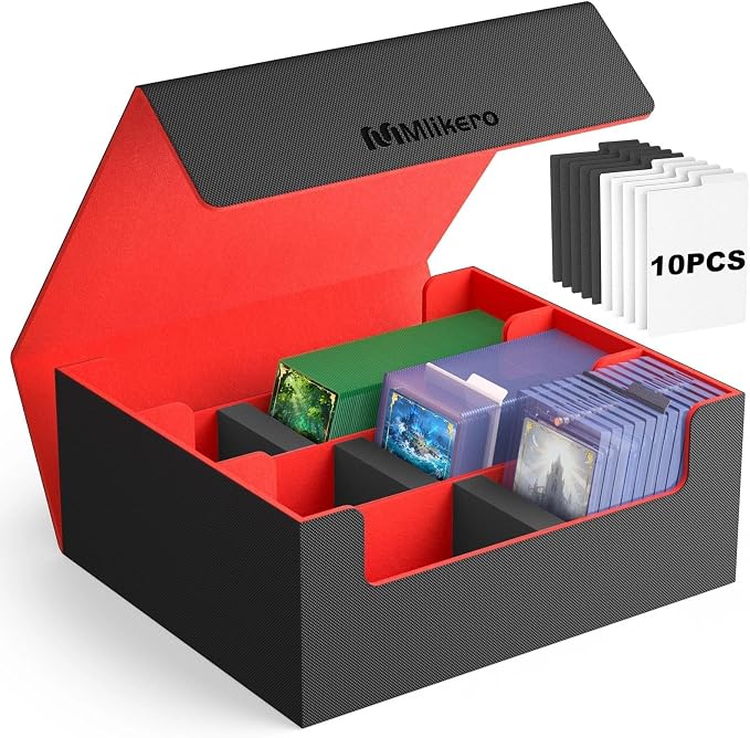 Mlikero Card Deck Case for Trading Cards 1800+, Trading Card Storage Box Fits Toploader and Magnetic Card Holder, Leather Magnetic Closure Deck Box Fit for MTG, TCG (Red) by Mlikero