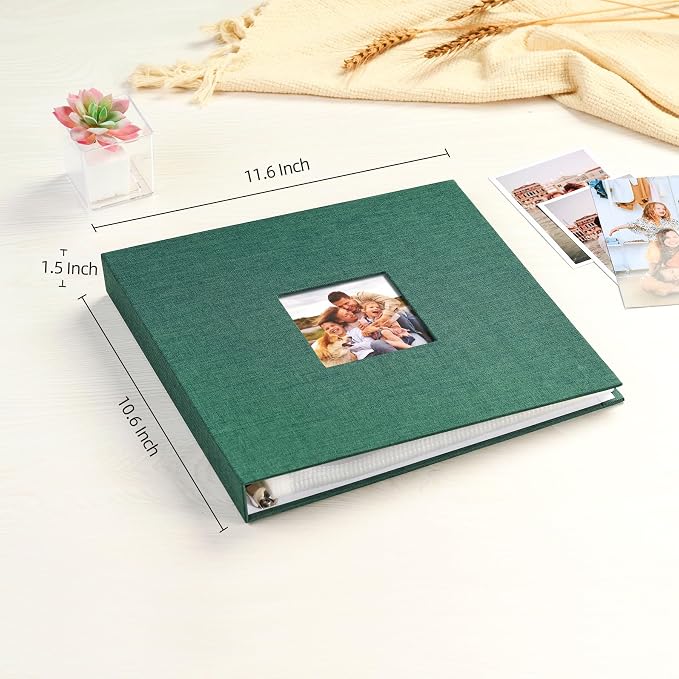 Mublalbum 10x10 Inch 3 Ring DIY Scrapbook Photo Album 80 Pages, Dark Green | 3 Ring Binder Scrapbook, Linen Cover, 40 Plastic Sleeves 80 Pages, Memory Book for Wedding, Baby, Family, DIY Projects - Image 2