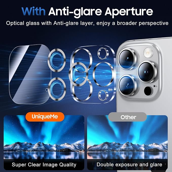 UniqueMe for 3 Pack iPhone 16 Pro/16 Pro Max Camera Lens Protector -Silver | Drop Protection, Case Friendly, 9H Tempered Glass, Camera Cover Screen, Update New Version - Image 4