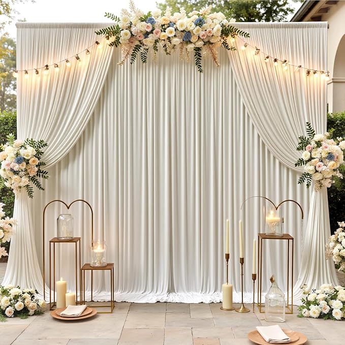 50x12 ft Beige Backdrop Curtains for Weddings Parties, Birthdays and Photos | 10 Panels 5x12 ft, Wrinkle-Free Polyester Drapes, Washable, Ironable, 4 in Rod Pocket for Baby Showers Photography Background - Image 2