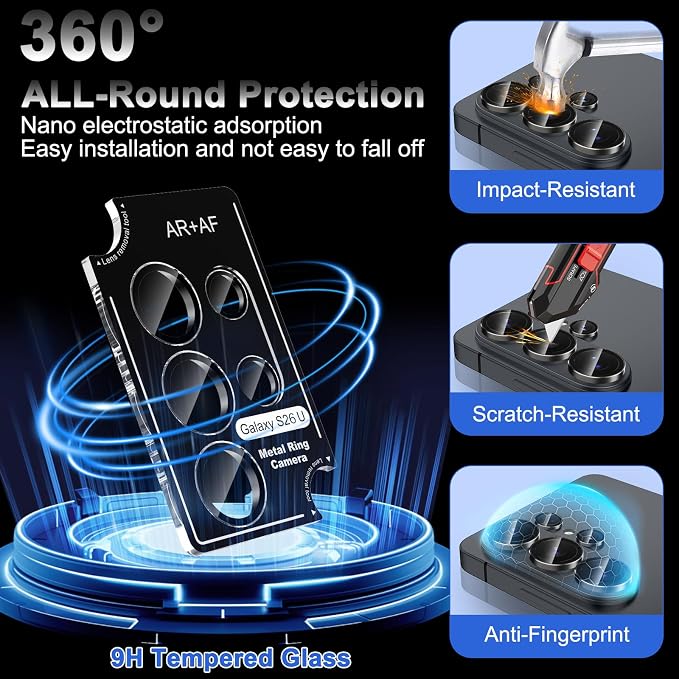 Meshine for Samsung Galaxy S26 Ultra Camera Lens Protector,Scratch Proof,Strong Adsorption,9H Hardness with Metal Ring Camera Cover,Ultra Thin Case Friendly, Accessories Lens Protector,Black - Image 3