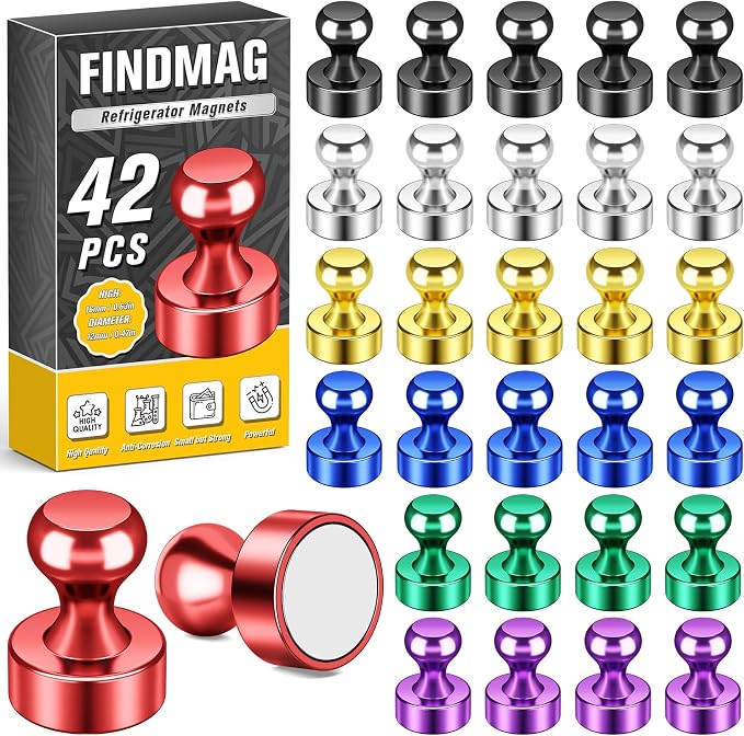 FINDMAG Magnets for whiteboard, Colorful Magnets Refrigerator, 42 Pack | Strong Fridge Magnets for Locker, Kitchen and Office, Photos and Pictures Display, Accessories Decorative, Reusable Design by FINDMAG