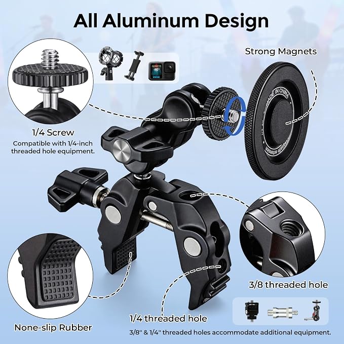 Magnetic Phone Holder for Mic Stand, 360° Rotatable Phone Mount with Clamp | All-Metal Clip Phones Mount for Microphone & Music Stands, Compatible with Magsafe & iPhone 17/16/15/14/13/12 - Image 5