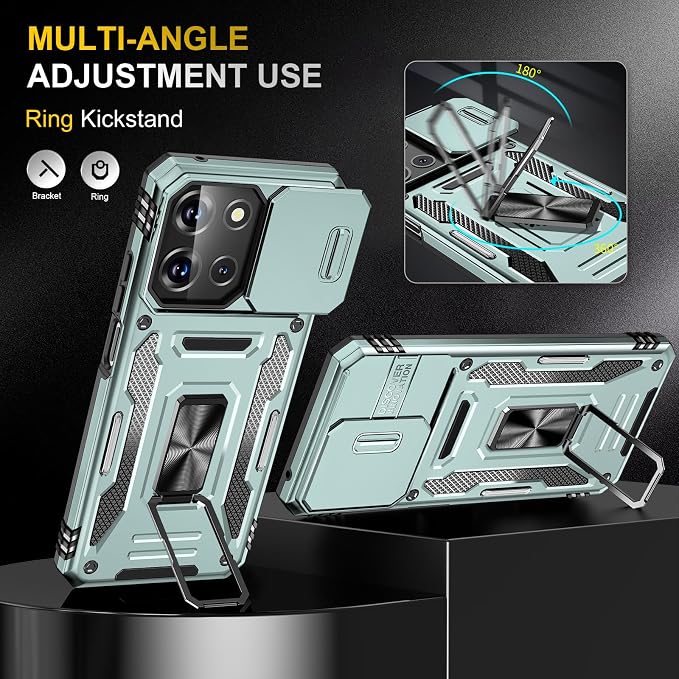 for Moto G 2025 Case with Screen Protector and with Camera Cover, 360°Military Grade Rotatable Kickstand (Heavy Duty) Shockproof Protective, Case for Google Pixel Alpine Green - Image 5