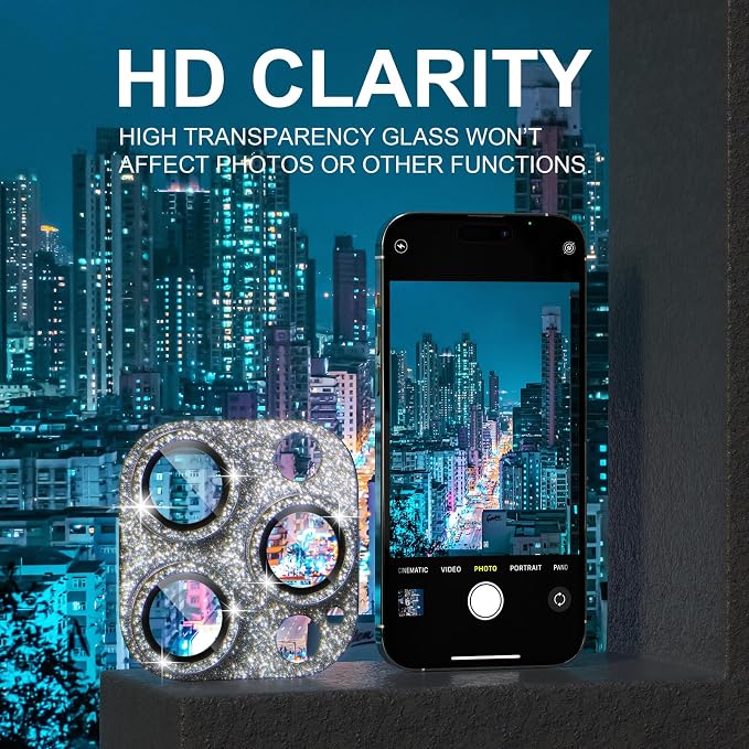 Choiche for iPhone 14 Pro/iPhone 14 Pro Max Camera Lens Protector | Bling Camera Cover with 9H Tempered Glass Lens Screen Protector Metal Ring Decoration Accessories (Glitter-Silver) - Image 6