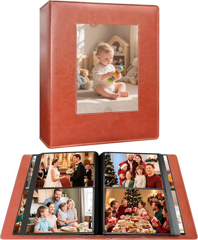 Aevdor 5x7 Photo Album, Holds 272 Photos, Leather Cover, Brown | Clear 5x7 Photo Pockets, Front Display Window, Family, Wedding, Birthday, Anniversary & Travel Memories by Aevdor