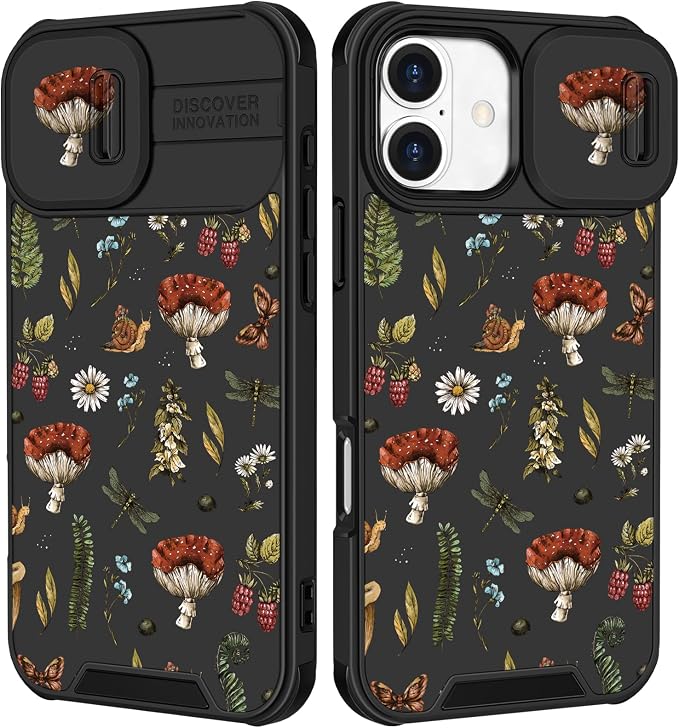 for iPhone 17 Case - Women Cute Phone Cover Girly Pretty Fancy Unique Aesthetic Design Slide Camera Cover Protective Case for Apple for iPhone 17, Mushroom Floral by Goocrux