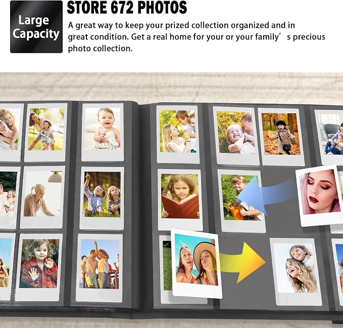 672 Pockets Photo Album For Instax Mini & Polaroid 2x3 Photos, Black | Large Capacity, Sturdy Pages, Elastic Band Closure, Keep Instant Photos Organized For Travel, Family Memories, Daily Storage. - Image 3