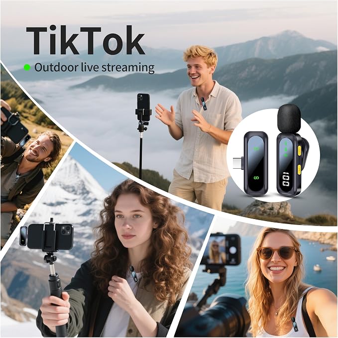 Wireless Lavalier Microphone with Magnetic Clip & LED Display, Mini Lapel Mic，Wireless Microphone for iPhone,Android, iPad, for Video Recording, Streaming, Interview, Vlog,Tiktok,YouTube - Image 6