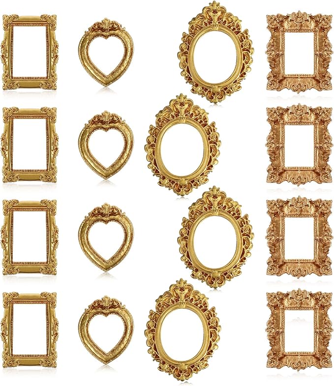 Ymapinc 12 Pcs Small Frames, Mini Picture Frames, Vintage Gold Mini Frame | Miniature Photo Frame Ornament for Crafts/Wedding/Christmas, Baroque Resin Table Wall Hanging Decor by Unknown