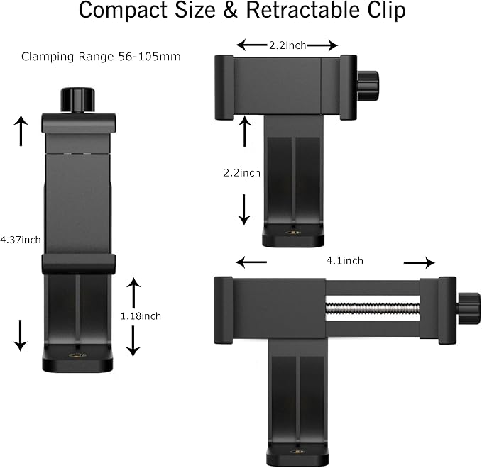 Ailun Phone Holder, Tripod Mount Adapter, Rotatable Bracket Adjustable Clip | Vertical and Horizontal Tripod Mount Adapter, Selfie Stick, Camera Stand, Rotatable Bracket with 1/4 inch Screw - Image 3