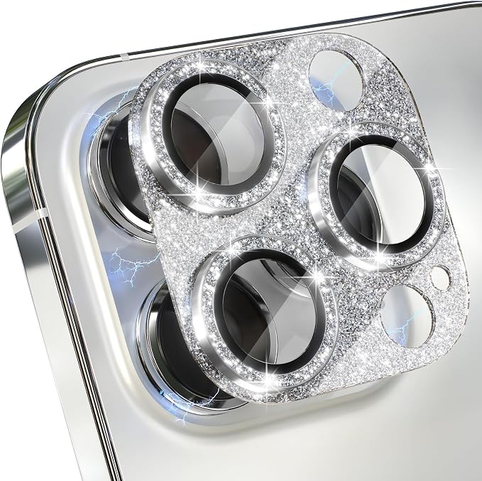 Choiche for iPhone 15 Pro/iPhone 15 Pro Max Camera Lens Protector | Bling Camera Cover with 9H Tempered Glass Lens Screen Protector Metal Ring Decoration Accessories (Glitter-Silver) by Choiche