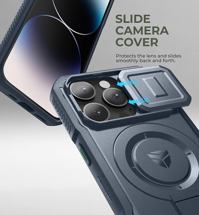 Dexnor for iPhone 14 Pro Case with Slide Camera Cover & Adjustable Kickstand, Compatible with MagSafe, Rugged Shockproof Bumper Cases Heavy-Duty Magnetic Protective Cover,6.1 inch,Navy Blue - Image 4