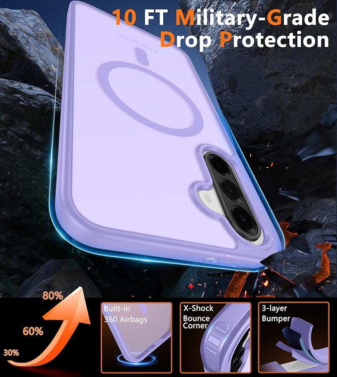 FNTCASE for Galaxy A26 5G Phone Case, Fit for Magsafe, Screen Protector | Translucent Matte, 14FT Military Grade Drop Protection, Slim Shockproof Protective, for Samsung A 26 4G Cover, Light Purple - Image 6