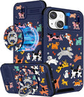 Buleens for iPhone 15 Case 6.1 Inch - with Ring Stand & Camera Cover Aesthetic Cute Designed for Women Girls Cartoon Kawaii Dogs for Phone Case for iPhone 15 Compatible with Magsafe by Buleens
