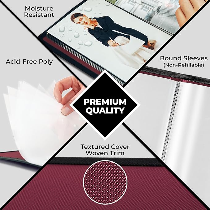 Dunwell 5x7 Photo Album & Art Portfolio Book, 24 Sleeves, Ruby 2-Pack | Displays 48 Pages, 24 Clear Sleeves, Black Mounting Paper, Organizer for 5x7 Photos - Image 7