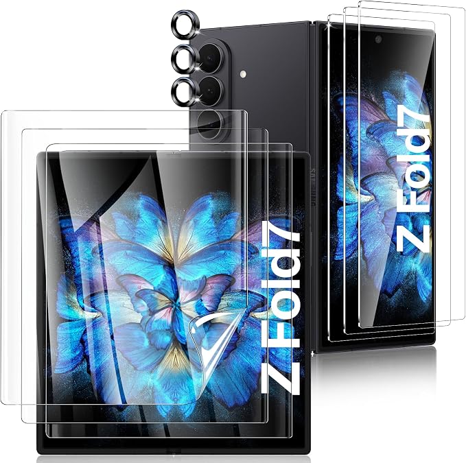 Fotbor [3+3+3 Pack Screen Protector for Samsung Galaxy Z Fold 7, Flexible EPU Inner Screen Film, 9H Tempered Glass Back & Camera Lens Protector, Auto-Repair, Anti-Scratch, High Definition by Fotbor