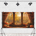 Autumn Fall Window Backdrop 20x10ft Rustic Wooden Arched Window with Pumpkin Maple Leaves Thanksgiving Harvest Photo Background for Party Decor Portrait Photography Booth Props Vinyl by Leowefowa