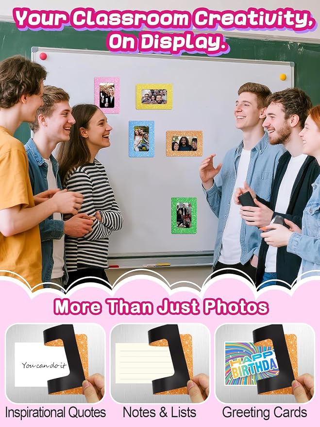 12Pcs Magnetic Picture Frames for 4"x6" Photo, Locker Accessories for Girls | 6 Colors, Cute Back to School Gifts, Classroom Decorations Supplies, Refrigerator Decor, White Dots - Image 5