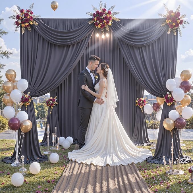 20 ft x 10 ft Wrinkle Free Charcoal Backdrop Curtain for Parties, Dark Grey Polyester Photo Backdrop Drapes for Baby Shower Wedding Engagement Birthday Party Backdrop Stand,5ft x 10ft 4 Panels - Image 8