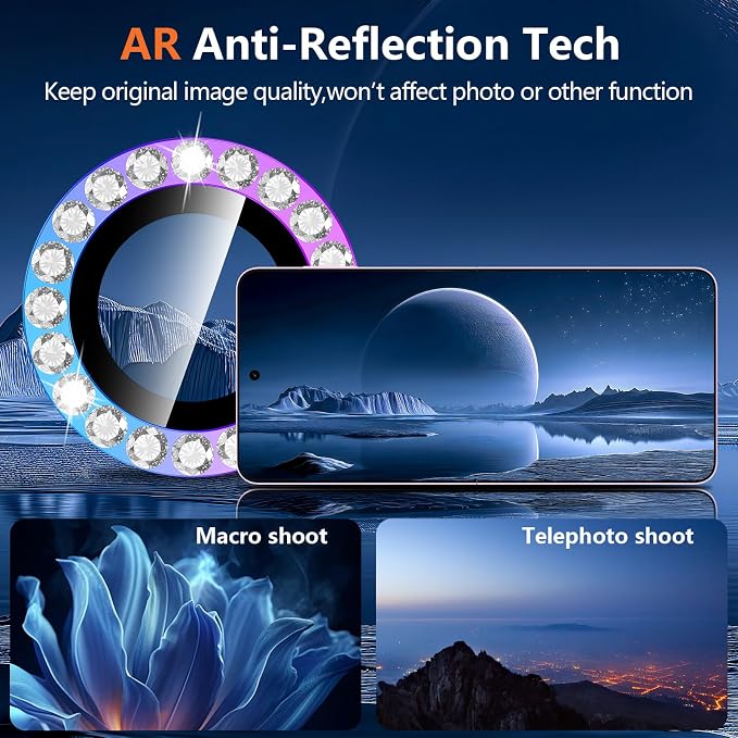 for Samsung Galaxy Z Flip 8 Camera Lens Protector, Individual Metal Ring Tempered Glass Lens Cover, [Strong Adsorption] Scratch Resistant Ultra-Thin HD Clear Lens Cover, 1 Set-Colorful Diamond - Image 3