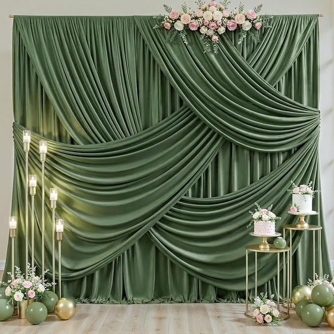 8 Panels Valley Green Backdrop Curtain for Parties Wrinkle Free Dark Green Photo Curtains Backdrop Drapes Fabric Decoration for Weding Baby Shower Birthday Party Photography 40ft(W) x 10ft(H) - Image 2