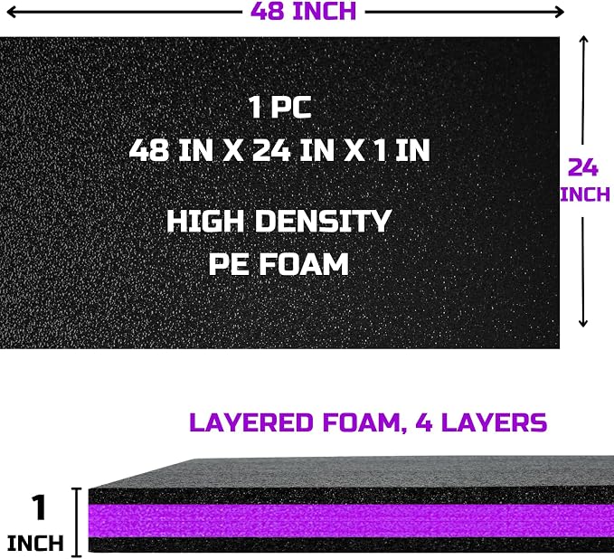 ONREVA Tool Box Foam Organizer 48x24x1 inch 1 PC, Kaizen Sheets for Pro Tool Control, Custom Tool Shadow Inserts for Cases & Drawers, High Density Polyethylene Foam, Black with Purple - Image 2