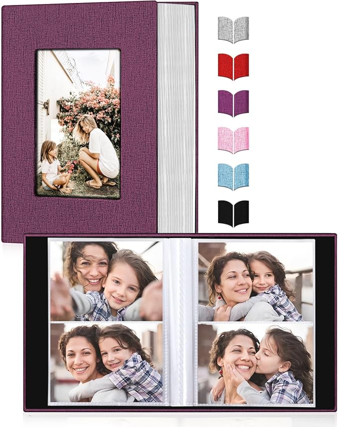 Photo Album 4x6,Linen Cover Slide-in Photo Album Book Can Holds 200 4x6 Photos with 50 Black Sheets for Baby Family Pictures Artwork or Postcards Storage (Purple) by EJBLFEPremiumPhotoAlbums