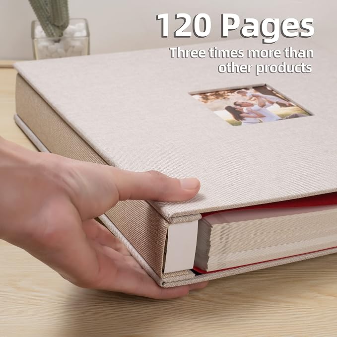 HoneyTolly Large Photo Album Self Adhesive, DIY Scrapbook Album for 600 Photos, 13"x12.6" 120 Pages Linen Cover Memory Book(Light Beige) - Image 5