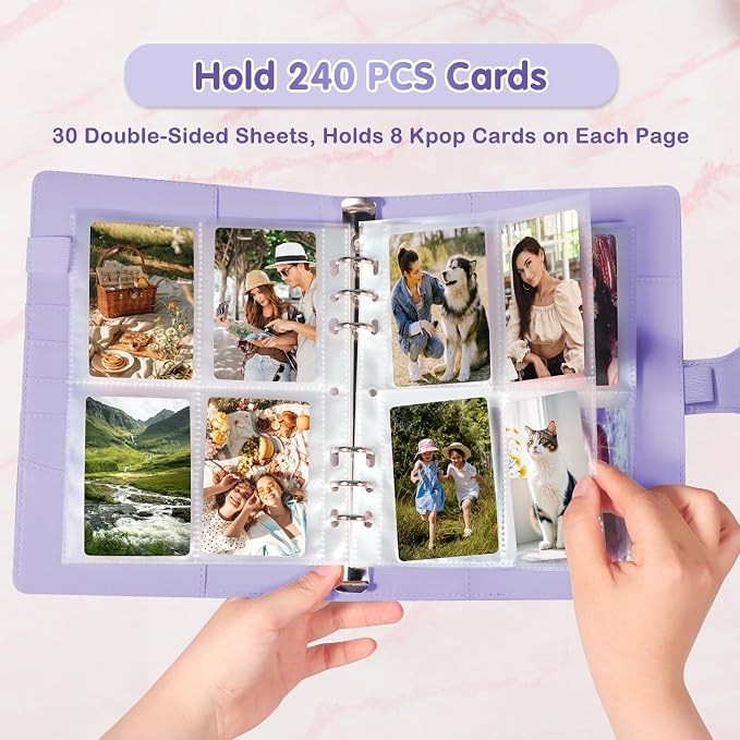 A5 Kpop Photocard Binder with 30 Pack 4-Pocket Card Pages, 6 Ring A5 Binder Card Collector Album with 240 Card Slots,PU Leather Binder Cover with Magnetic Buckle Closure for Organizing Trading Card - Image 2