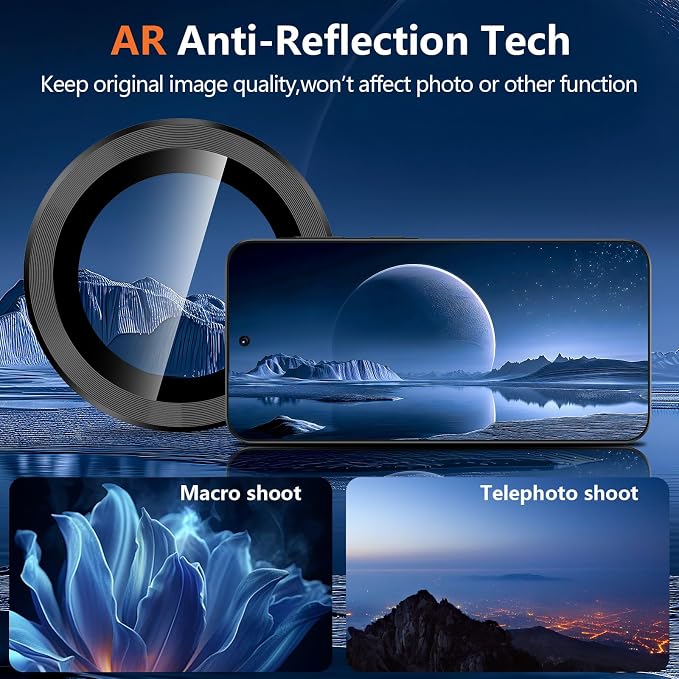 for Samsung Galaxy A37/A57 Camera Lens Protector, Individual Metal Ring Tempered Glass Lens Cover, [Strong Adsorption] Scratch Resistant Ultra-Thin HD Clear Lens Cover, 1 Set-Black - Image 3