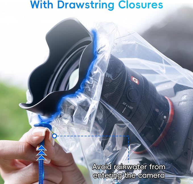 2Pack Camera Rain Cover Clear Waterproof Sleeve for Camera w Lens up to 11" | PE Material,See-Through,Raincoat for A7RVI A7R V A7 IV A7S III II A6700 A6600 Z8 Z5 Z50 Z30 Z7 Z6 II D7500 D3500 EOS R6V - Image 5