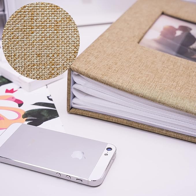 Vienrose 4x6 Photo Album,420 Pockets,Linen Cover with Window,Khaki | Linen Hardcover, Slip In Photo Book, Family Memory Album, Travel Keepsake - Image 3