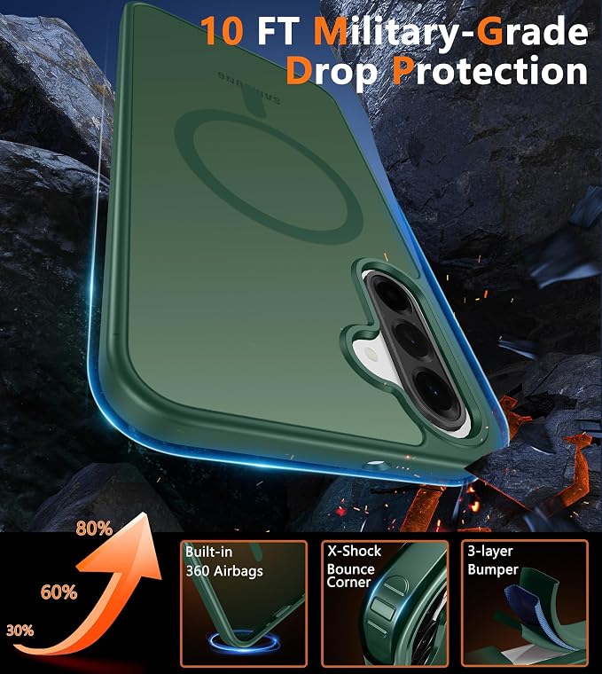 FNTCASE for Galaxy A26 5G Phone Case, Fit for Magsafe, Screen Protector | Translucent Matte, 14FT Military Grade Drop Protection, Slim Shockproof Protective, for Samsung A 26 4G Cover, Green - Image 6