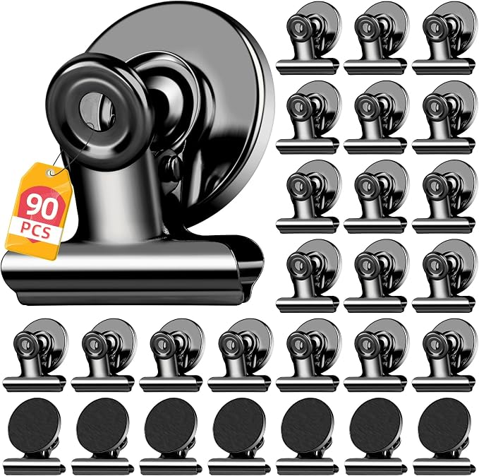 90 Pack Magnetic Clips, Fridge Magnets Refrigerator Magnets, Black Magnet Clips for Whiteboard, Clip Magnets for Photo Displays, Home, Office, Classroom by WUDIME