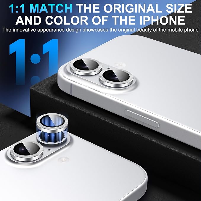 Suoman 2-Pack for iPhone 17 Camera Lens Protector, [CD Lines] [Strong-Adhesion] Metal Texture Style Tempered Glass Camera Lens Cover [with Auto Alignment Tool Kit] -Silver - Image 4
