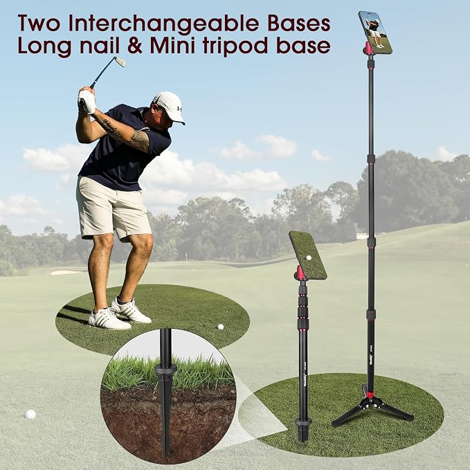 5 in 1 Golf Monopod with Tripod Base, Magnetic Phone Stand for Cameras, Smartphone Selfie Stick with Ground Spike Stake & Extension Bar 1/4’’ Max Height 63’’ (GF-M25) - Image 2