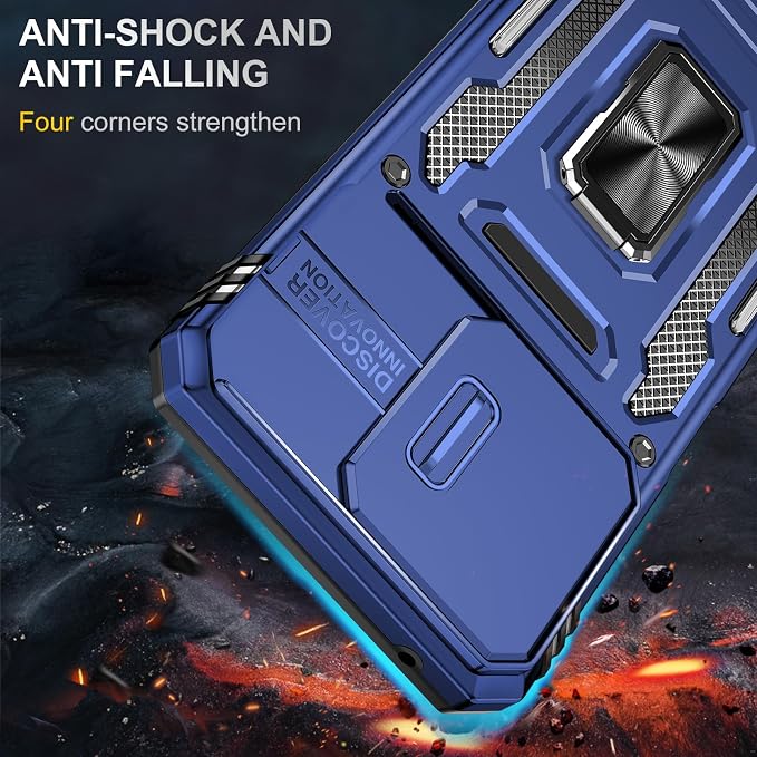 for Moto G 2025 Case with Screen Protector and with Camera Cover, 360°Military Grade Rotatable Kickstand (Heavy Duty) Shockproof Protective, Case for Moto G 2025 Navy Blue - Image 3
