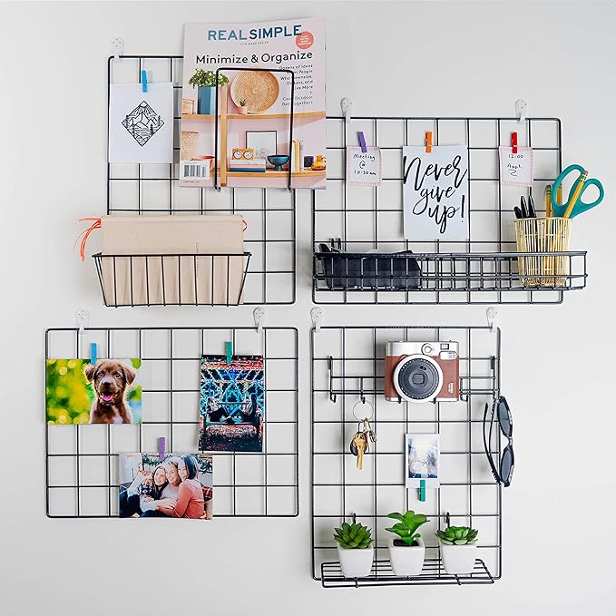 ODOXIA Wall Grid Accessories | Hanging Basket, Hooks Rack & Shelf | Wire Panel Display Shelf & Hooks | Grid Storage - Image 5