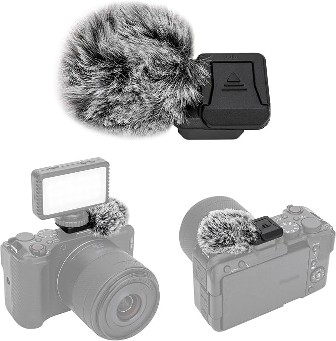 JJC Cold Shoe Wind Muff for Canon EOS R50 V R50V Camera(Not for R50), Black | Furry Windshield with Shoe Adapter Mount Holder for LED Light Microphone Attachment, Canon R50V Vlogging Accessories by JJC