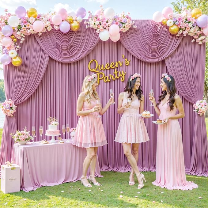 4 Panels Dusty Pink Backdrop Curtain for Parties Wedding Wrinkle Free Pink Photo Curtains Backdrop Drapes Fabric Decoration for Birthday Party Baby Shower 20ft(W) x 10ft(H) - Image 3