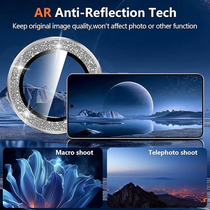 for Samsung Galaxy S26 Ultra Camera Lens Protector, Individual Metal Ring Tempered Glass Lens Cover, [Strong Adsorption] Scratch Resistant Ultra-Thin HD Clear Lens Cover, 1 Set-Gray Sparkly - Image 3